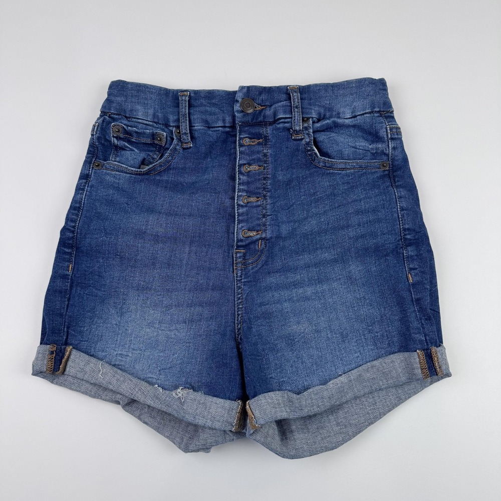 Aeropostale High Rise Curvy Mom Shorts Womens 8 (25x3) Blue Denim Button Fly